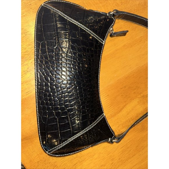 Vintage Liz Claiborne Accessories Black Shoulder Bag 90s Y2K Croc Emboss Texture - Picture 8 of 13